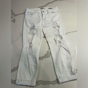 Guess white Jean crops distressed  30